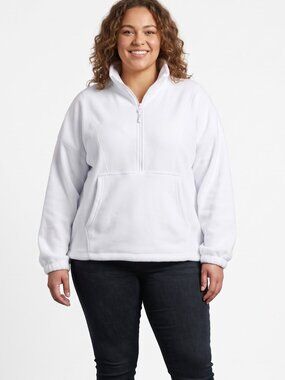 NWT White Fleece Pullover Quarter Zip Mock Neck Kangaroo Pocket Sweatshirt XL
